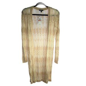 Juniors Cardigan Knit Sweater Size XS Tan Beige Chevron Print Side Slits NWT